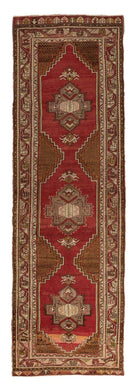 3x11 Red Vintage Turkish Runner Rug