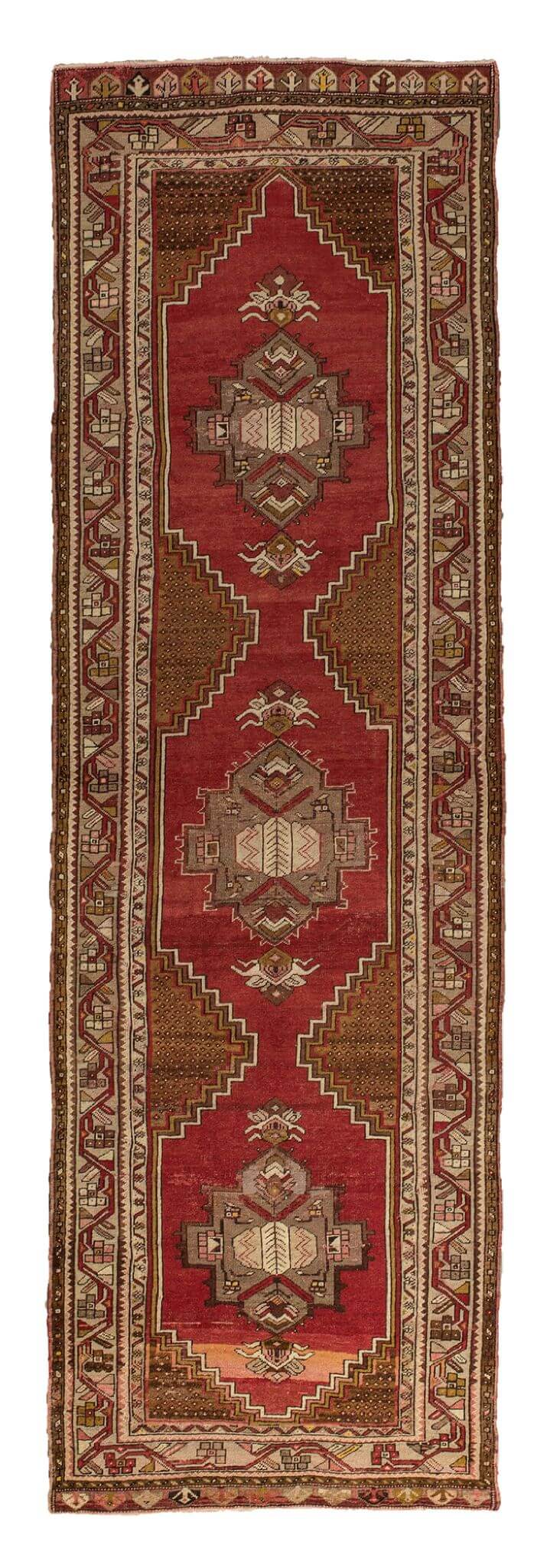 3x11 Red Vintage Turkish Runner Rug