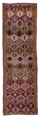 3x12 Colorful Old & Vintage Turkish Runner Rug
