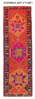 3x9 Old & Vintage Turkish Area Runner Rug