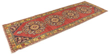 3x9 Red Old & Vintage Turkish Runner Rug