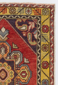 3x9 Red Old & Vintage Turkish Runner Rug