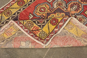 3x9 Red Old & Vintage Turkish Runner Rug