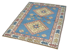 4x5 Steel Blue & Sage Green & Gray Purple Old & Vintage Turkish Area Rug