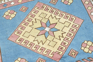 4x5 Steel Blue & Sage Green & Gray Purple Old & Vintage Turkish Area Rug