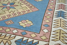 4x5 Steel Blue & Sage Green & Gray Purple Old & Vintage Turkish Area Rug