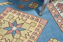 4x5 Steel Blue & Sage Green & Gray Purple Old & Vintage Turkish Area Rug