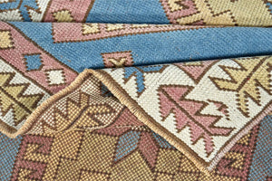 4x5 Steel Blue & Sage Green & Gray Purple Old & Vintage Turkish Area Rug