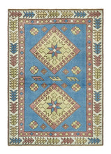 4x5 Steel Blue & Sage Green & Gray Purple Old & Vintage Turkish Area Rug