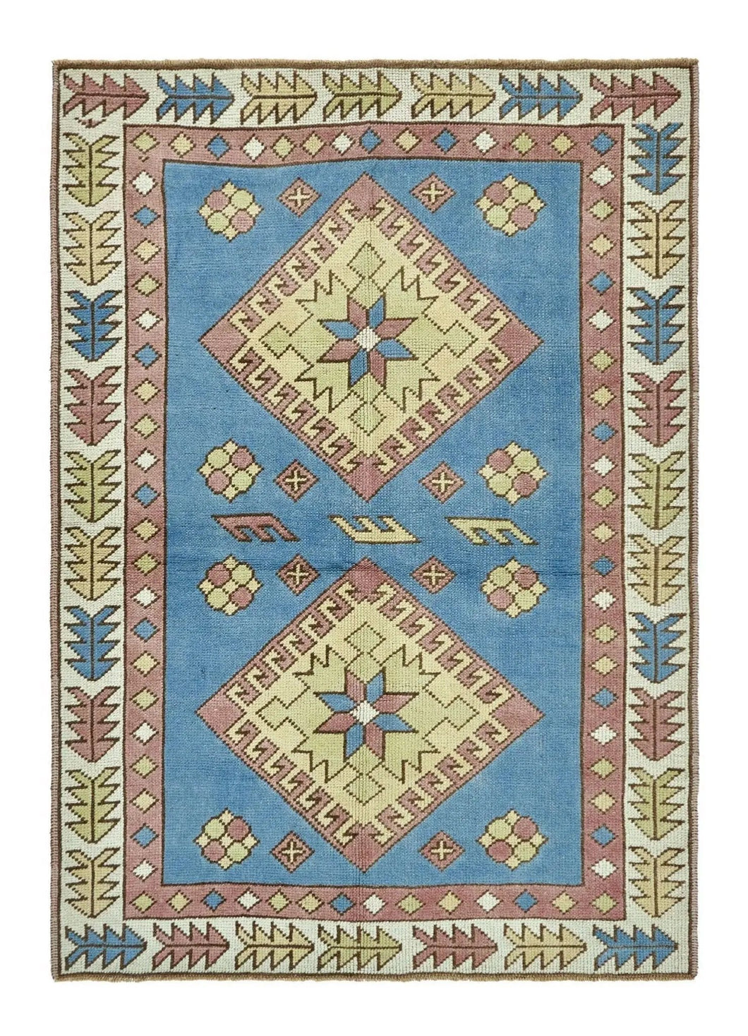 4x5 Steel Blue & Sage Green & Gray Purple Old & Vintage Turkish Area Rug
