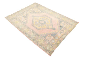 4x5 Yellow Vintage Turkish Area Rug