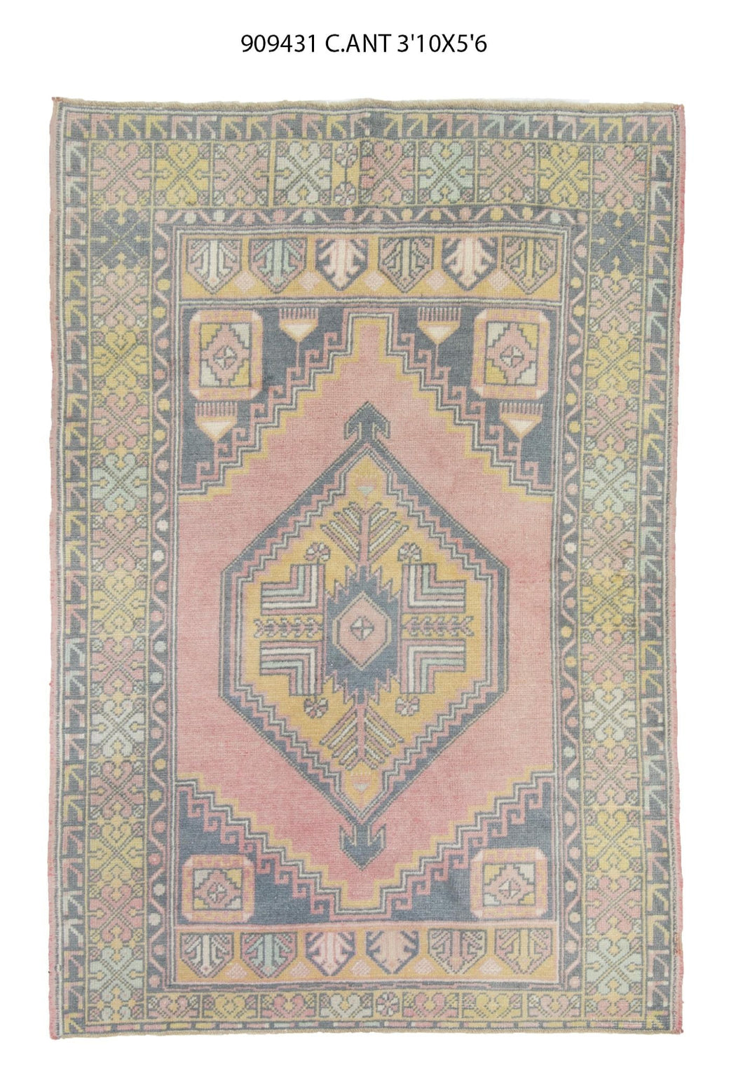 4x5 Yellow Vintage Turkish Area Rug