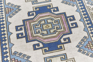 4x6 Beige & Steel Blue & Gray Purple Soft Vintage Turkish Area Rug