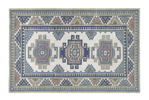 4x6 Beige & Steel Blue & Gray Purple Soft Vintage Turkish Area Rug