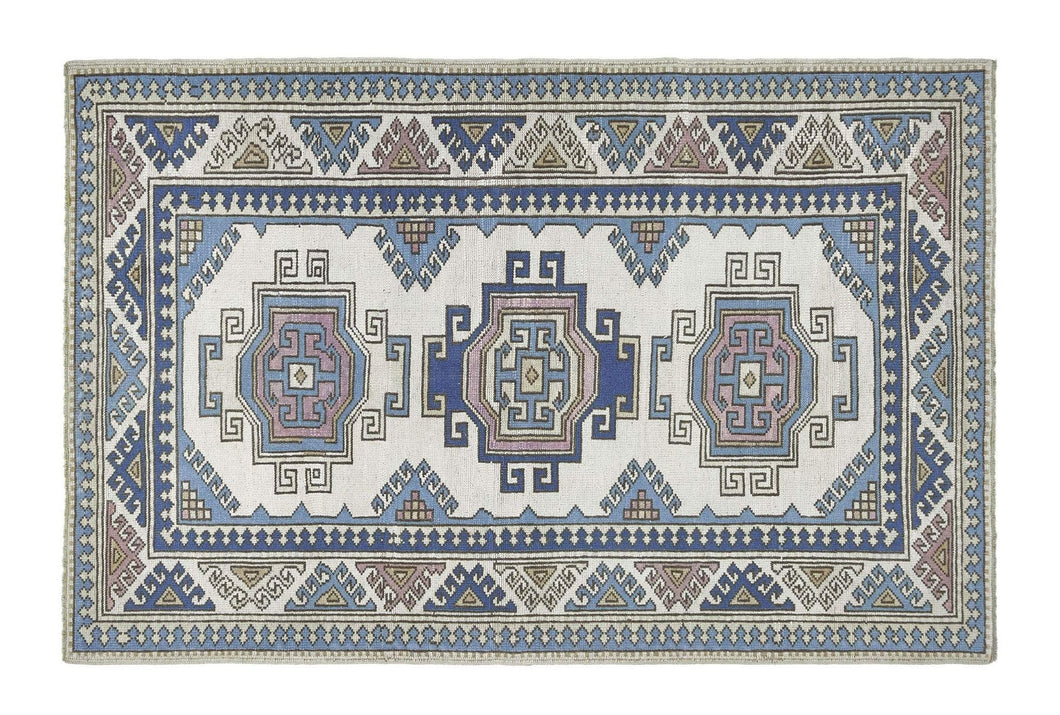 4x6 Beige & Steel Blue & Gray Purple Soft Vintage Turkish Area Rug